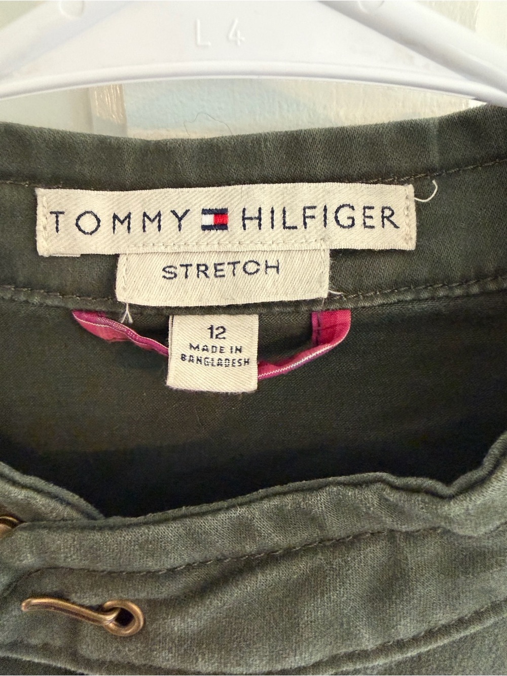 Vintage Tommy Hilfiger Olive Military Utility Jacket Y2K Zip Sleeve Size 12 - Picture 5 of 7